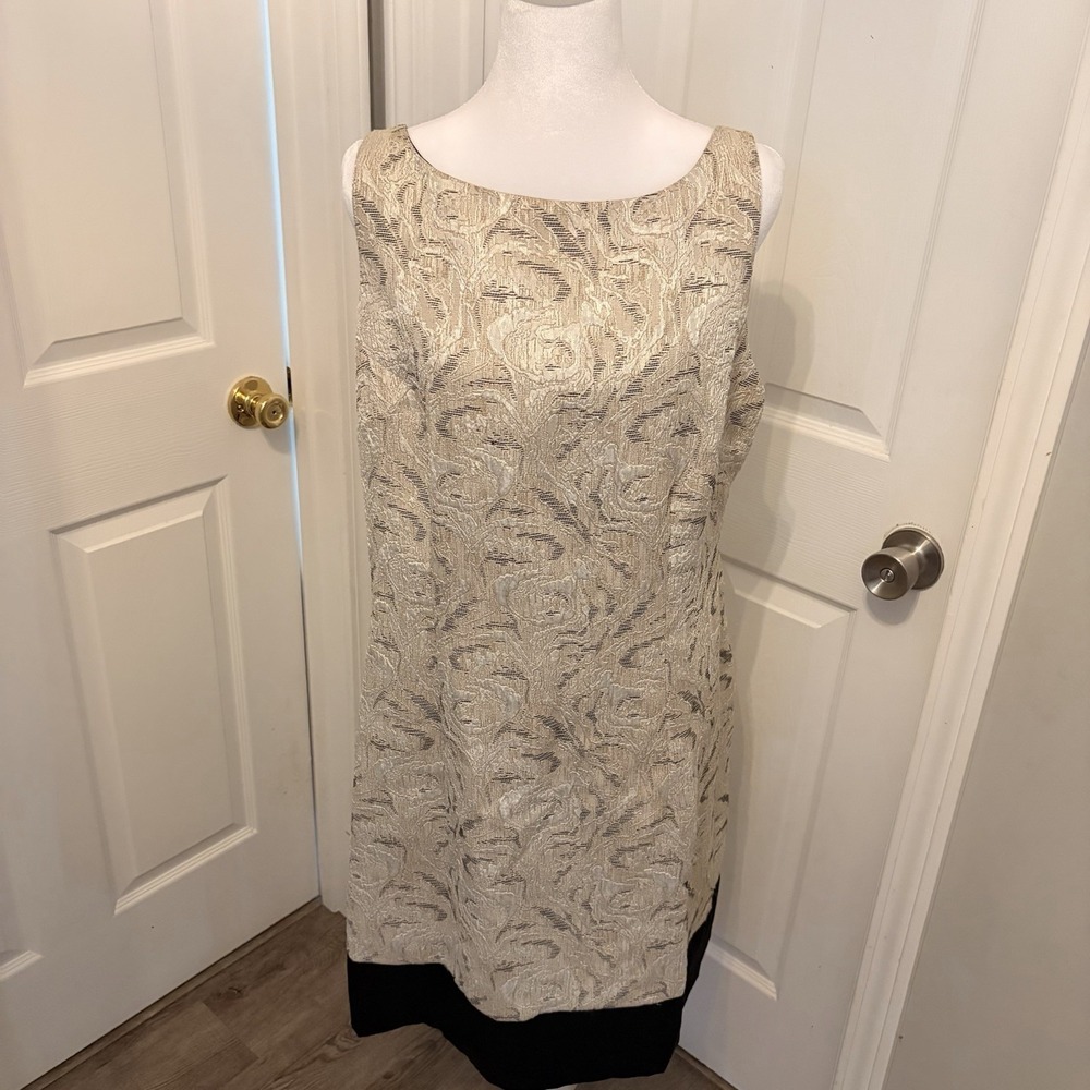 Max & Cleo Gold Black Metallic Brocade Sheath Dress 14 Cocktail Party Classy EUC